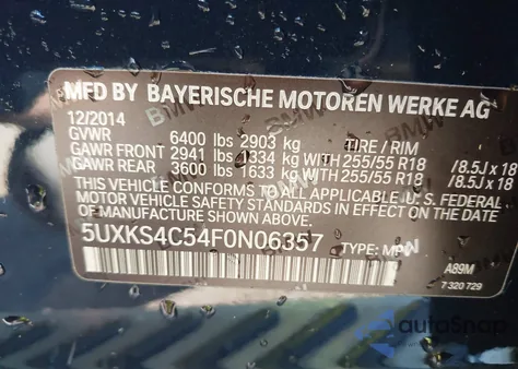 2015 BMW X5 xDrive35D z USA, uszkodzony, nr VIN 5UXKS4C54F0N06357